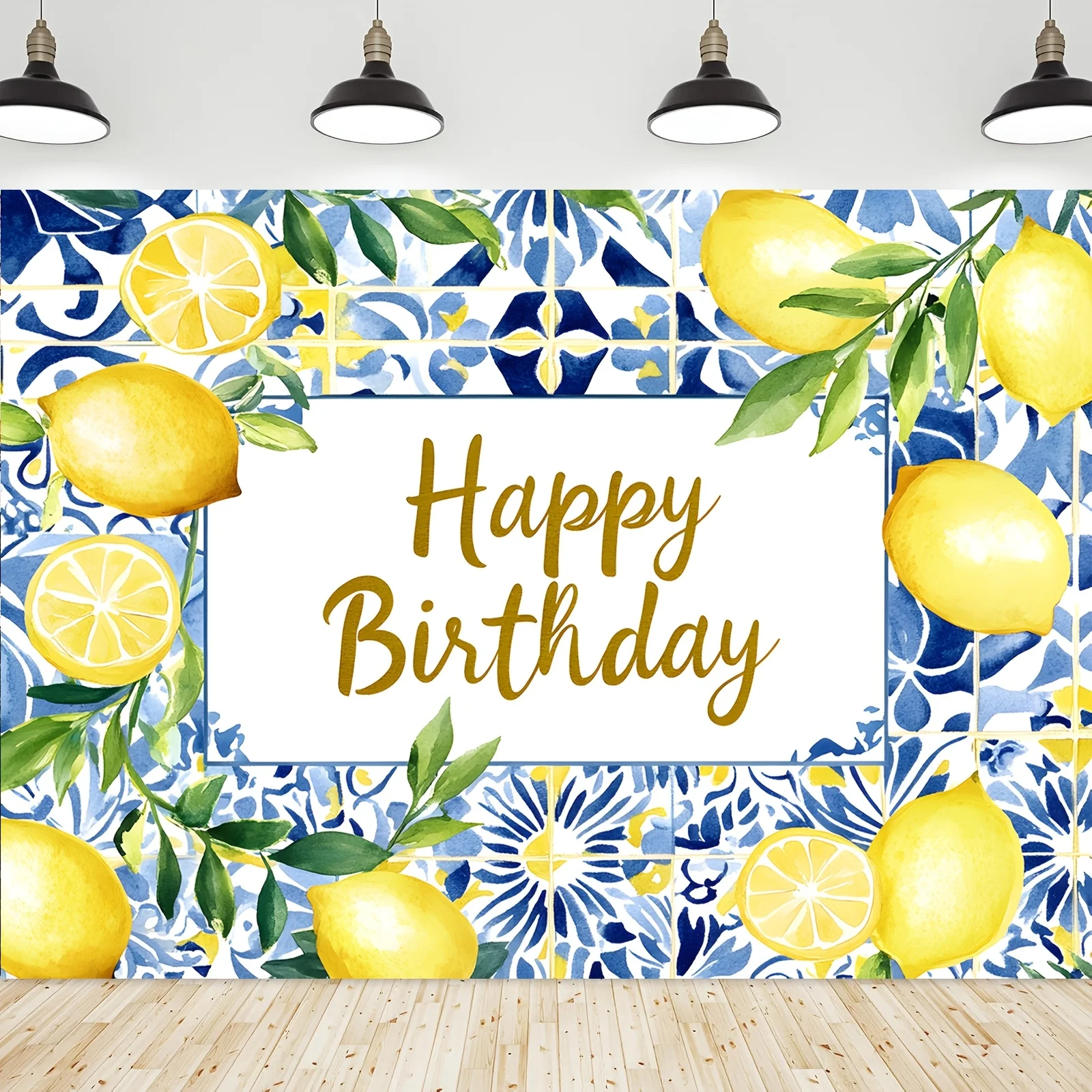 1 fondo de cumpleaños de limón, azulejo fondo mediterráneo marroquí, fondo de fotografía de pancarta de cumpleaños de Capri Lemon