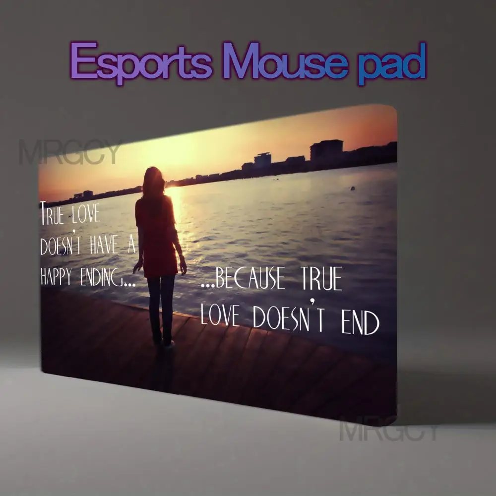 Large Romantic Aesthetic Gaming Mouse Pad  Base Sea Sunset Pier Girl Silhouette Love Quote Sentimental Graphic pc accessories