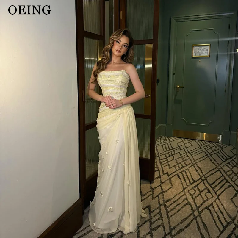 

OEING Elegant Mermaid Prom Dress Contrast Color Boat Neck Pleats Sleeveless Appliques Maxi Evening Dresses vestidos Customized