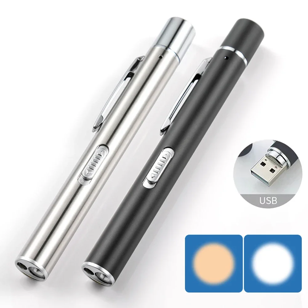 

USB Rechargeable Medical Handy Pen Light Mini Nursing Flashlight LED Torch Lamp With Stainless Steel Clip Pocket Led Flashlight