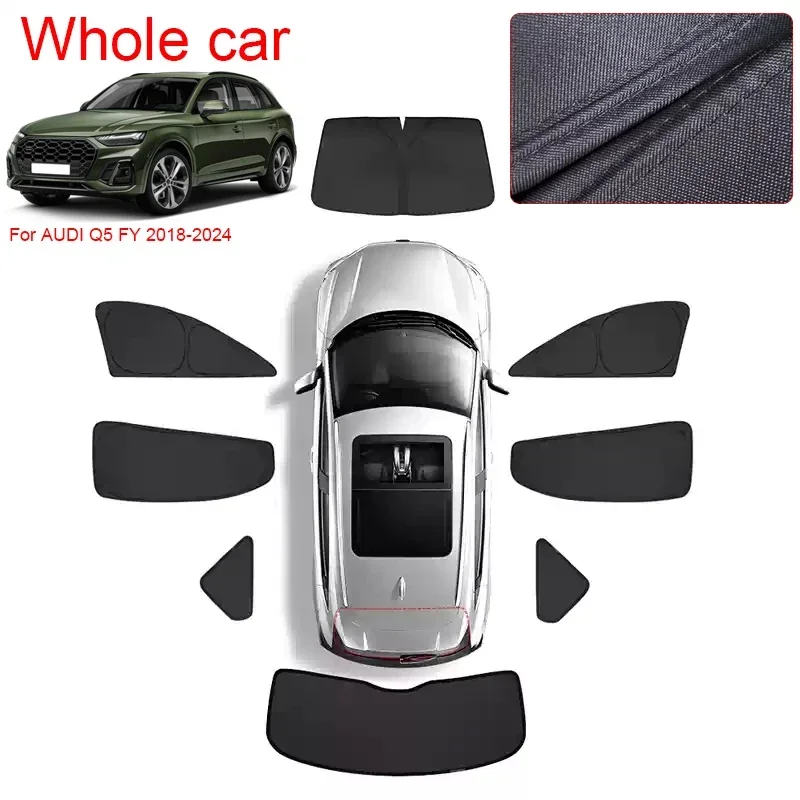 Car Black Windows Privacy Sunshade Anti-UV Heat Insulation For Audi Q5 FY 2018-2024 Protect Cover Interior Accessories 3