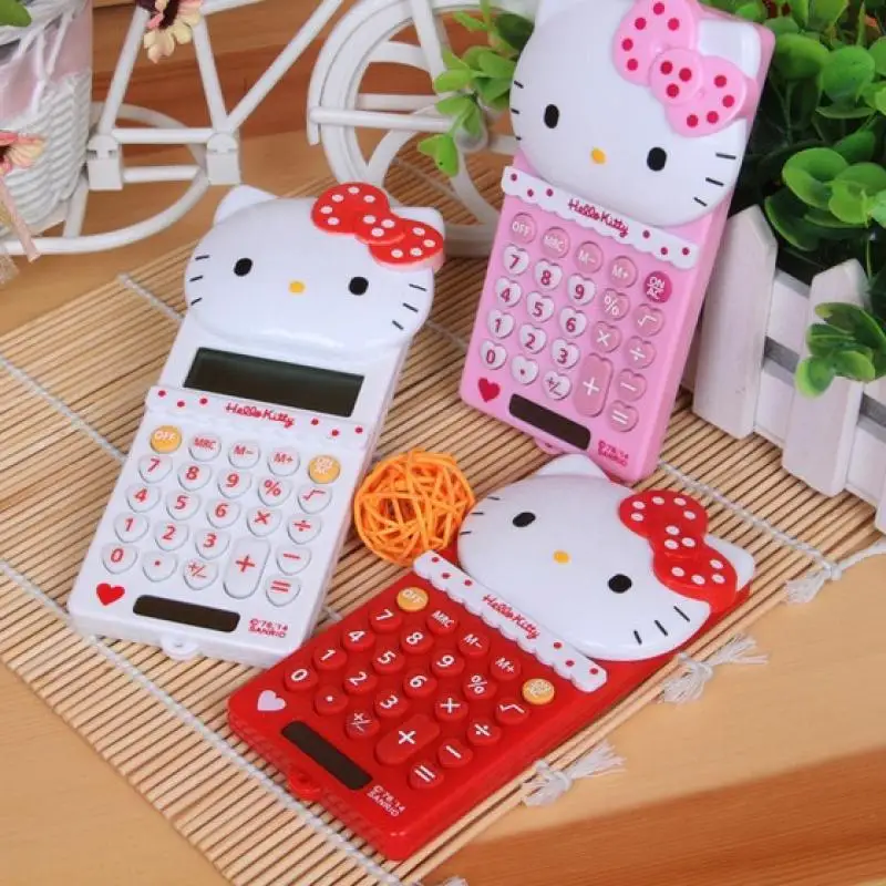 

Sanrio New Kawaii Cartoon Portable Computer Push Cover Palm Calculator Hello Kitty Girl Cute Learning Electronic Computer Gifts