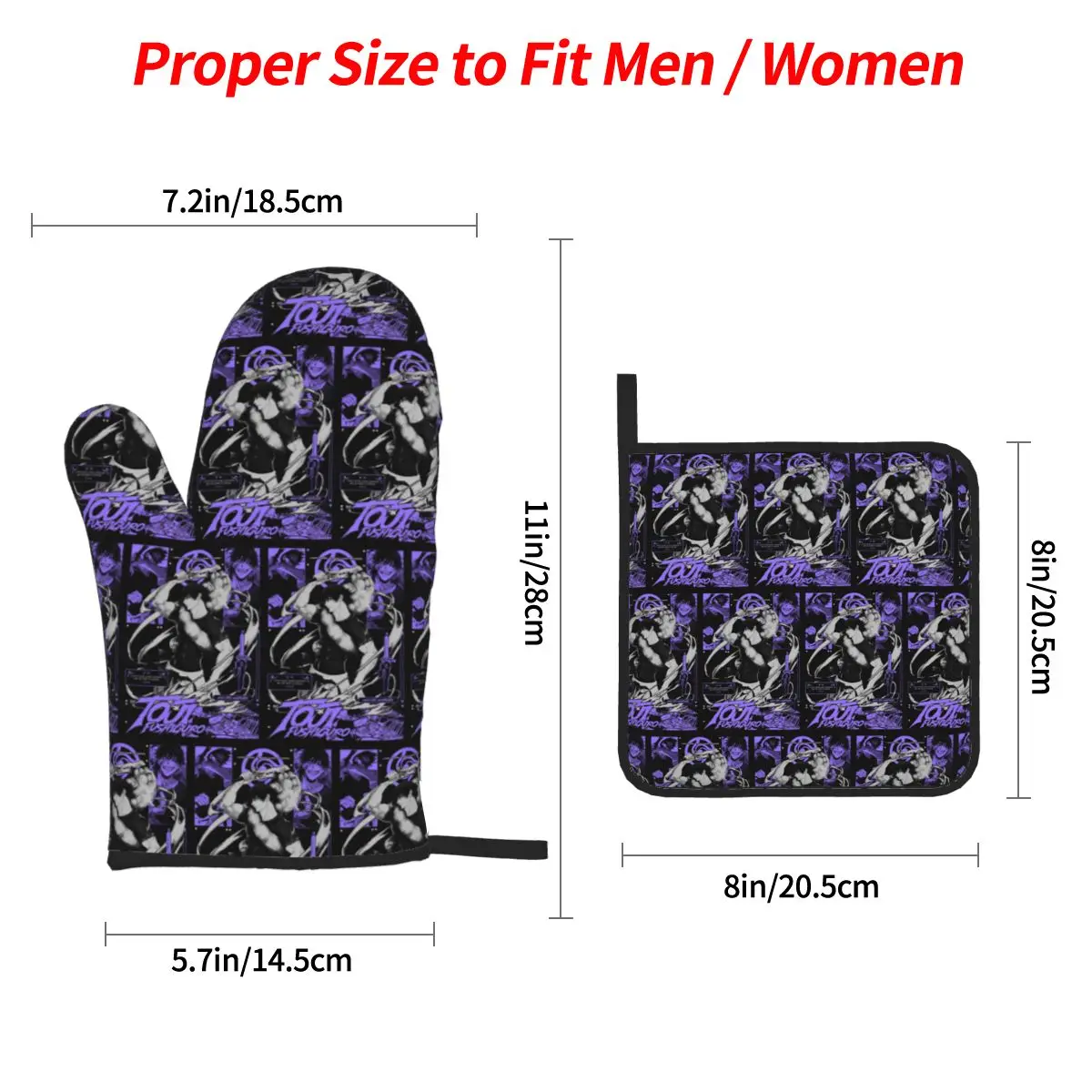 Tokyo Revengers Toji Fushiguro Oven Mitts and Pot Holder Sets of 4 for Baking Kitchen Cooking Grilling Resistant Non-Slip Gloves