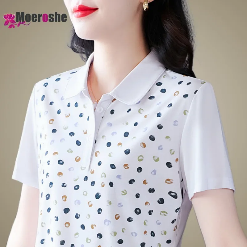 Print POLO Shirt  Short Sleeve T-shirt Women Pulovers Women's Summer Clothes 2024 Trend Dongdaemun Tops Tees Clothing