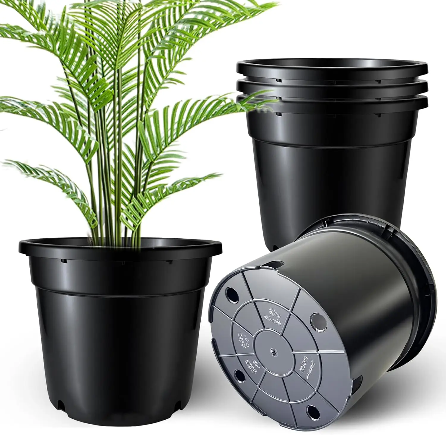 

5 Gallon Pots for Plants, 12 Inch Sturdy Plastic Planters with Drainage Holes, 5 Pack, Black for Indoor Outdoor Use