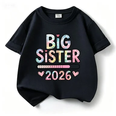 2026 new model Kids Cotton Short Sleeve Tee T-shirt Big Sister Pattern girls t shirts girls tops Short sleeve relaxation
