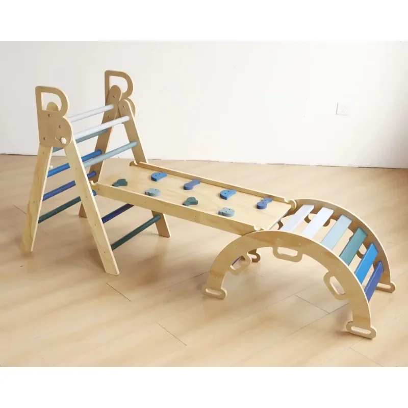 Arched door ladder with sliding ramp Foldable toddler climbing toy Wooden Montessori climbing frame set