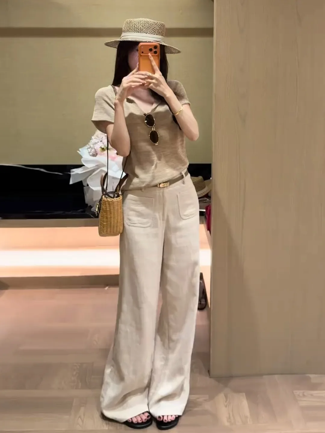

Loose Fit Summer Casual Neck Short Sleeve Top Wide Leg Pants Two Piece Set Fashionable Comfortable Women's Ensemble