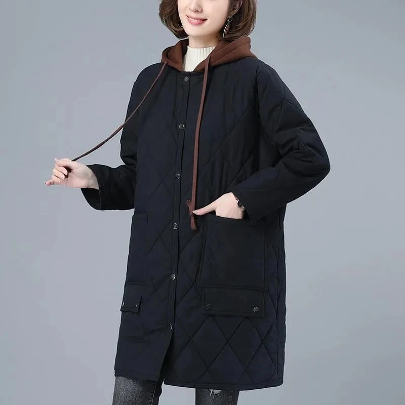 Chaqueta acolchada de algodón para mujer, Abrigo con capucha, Parkas largas y cálidas informales, ropa acolchada para la nieve, novedad de 2023