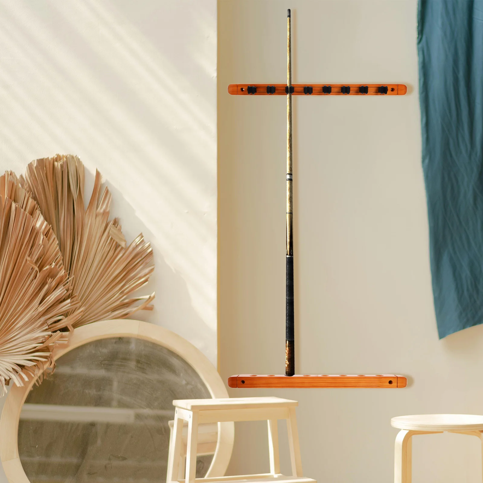 

1Set 8 Hole Wooden Pool Cue Rack Wall Mounted Holder Roman Design Billiard Stick Storage Bracket Space Saving