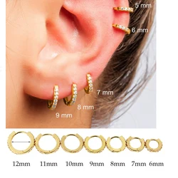 2PC Stainless Steel Minimal Hoops Earrings for Women 5/ 6/ 7/ 8/ 9mm Huggie hoops Tiny Crystal Zircon Earring Piercing Accessory