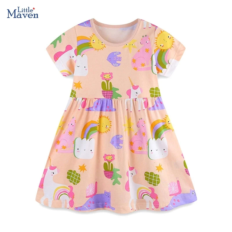 Little maven Summer Cute Children Clothing Birthday Vestidos Kids Baby Girls Cotton Cartoon Animals Flowers Print Princess Dress