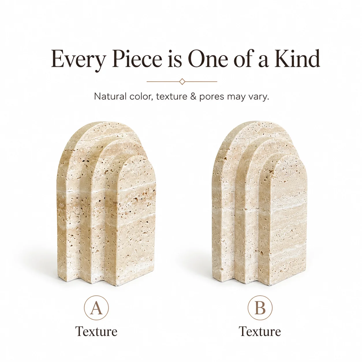 1Piece Natural Travertine Marble Bookend, Stone Arch Book Stand, Modern Desk Bookshelf Decor for Home Office