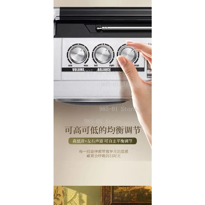 Multi-functional two-channel cassette player, retro 80s style with integrated radio, tape playing and recording functions