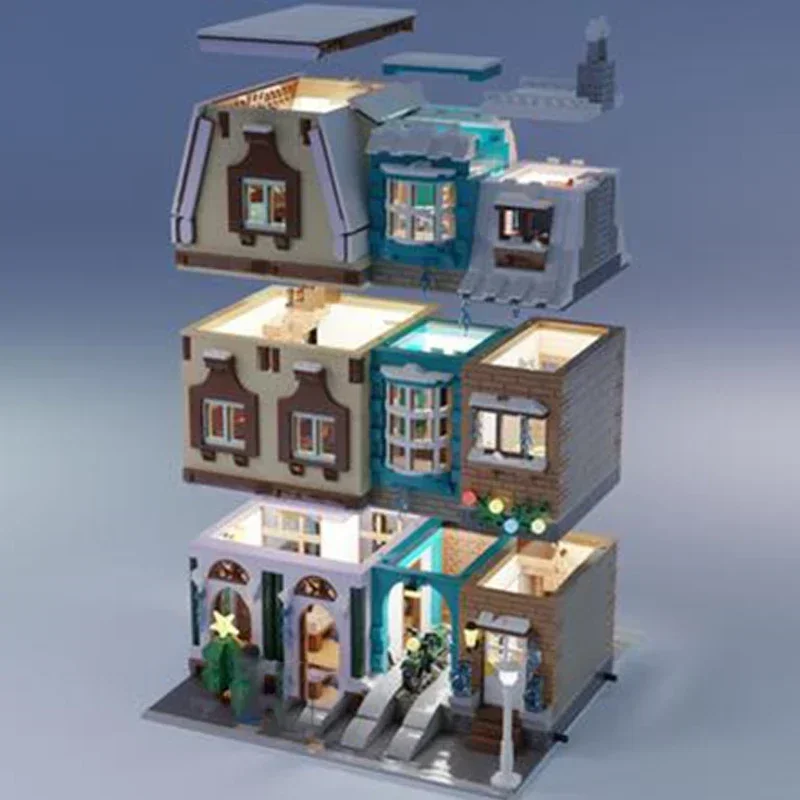 

Строительный блок Moc 24, модульная модель приключенческой улицы, технология, кирпич, сделай сам, сборка, городская игрушка с видом на улицу, праздничный подарок для заключения
