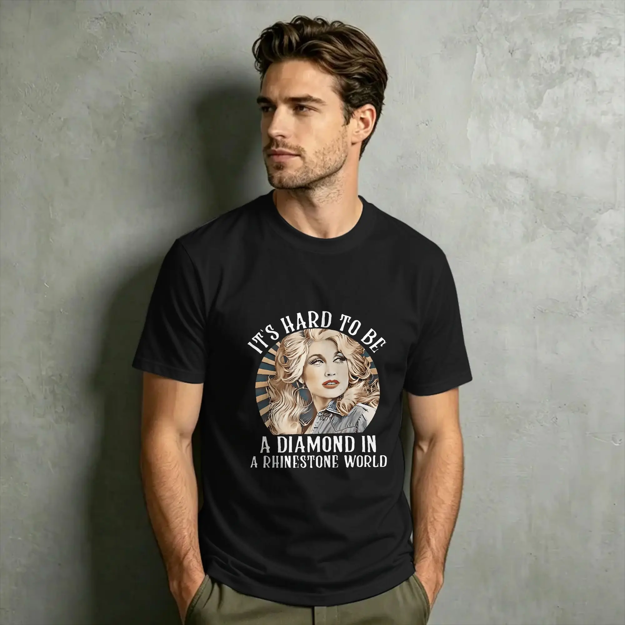 Dolly Parton T Shirt for Men Cotton Awesome T-Shirts Crewneck  Tee Shirt Short Sleeve Tops Gift Idea
