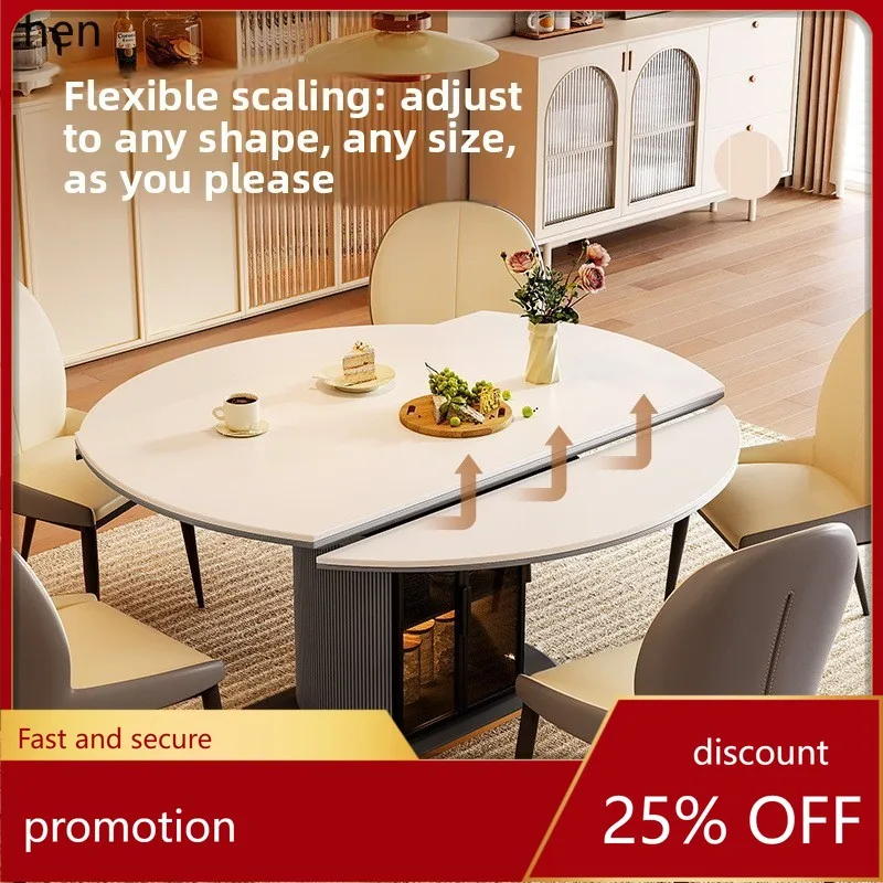 ZML Rock Slab Dining Table Square Round Dual-use Telescopic Small Apartment Storage Foldable Rock Slab Dining Table
