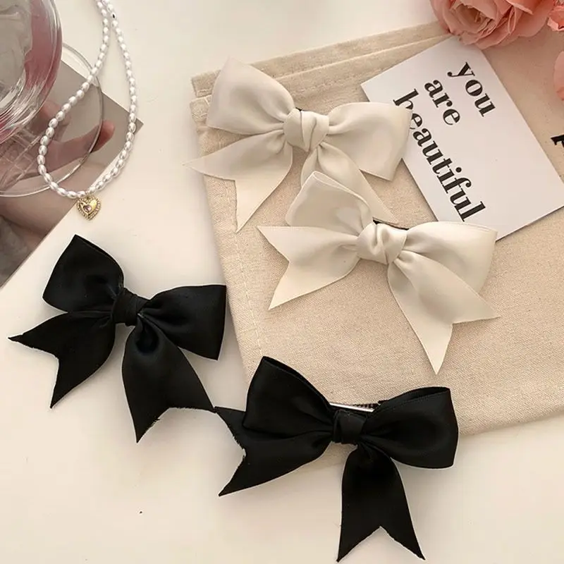 1 Pair Sweet Bow Ribbon Hair Clips Women Solid Color Retro Satin Bowknot Clips Girls Korean Hairpins Party Headdress Hair Access