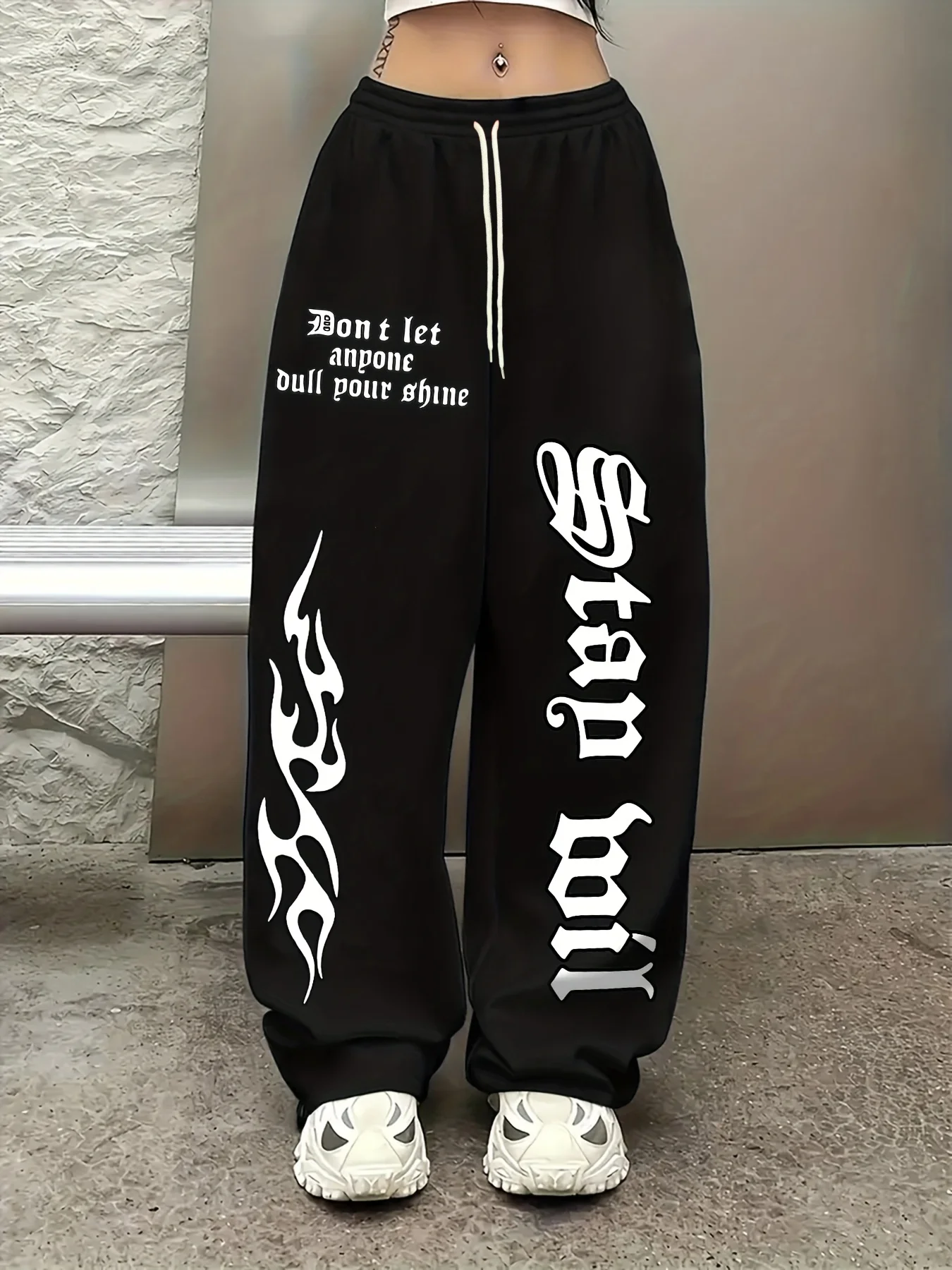 Men Women Hip Hop Trousers 3D Vintage Flame Text Graphic Print Quick Dry Straight Pants Elastic Waist Black Streetwear Pants