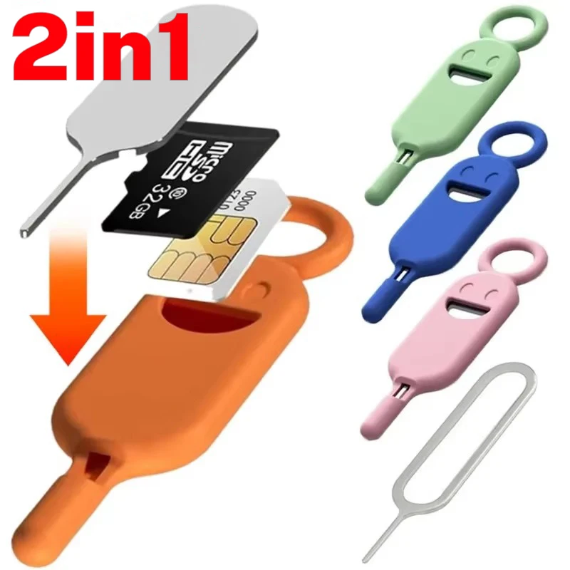 2in1 SIM Card Removal Needle Pin with Protector Holder Anti-Lost Phone SIM Cards Storage Case Tray Ejector Needle Opener