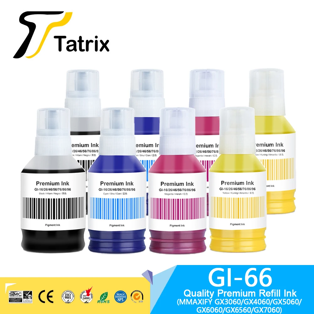 Tatrix GI 66 GI66 GI-66 Premium Color Compatible Refill Ink for Canon MAXIFY GX3060/GX4060/GX5060/GX6060/GX6560/GX7060 Printer