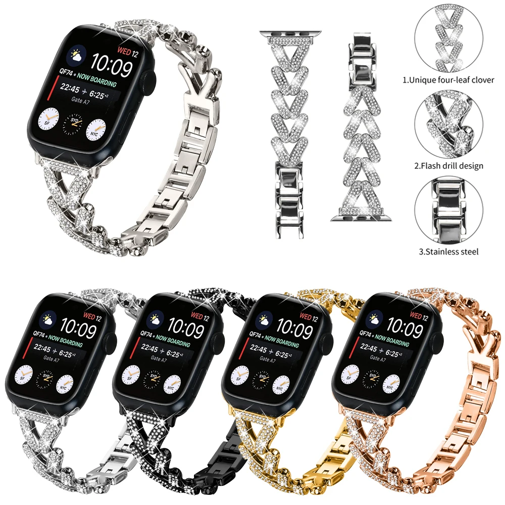 Bling Diamond Strap for Apple Ultra Watch Band 49mm 46 40 45 44 41mm 42 38mm Metal belt for Iwatch Series 10 8 7 SE 6 5 Bracelet