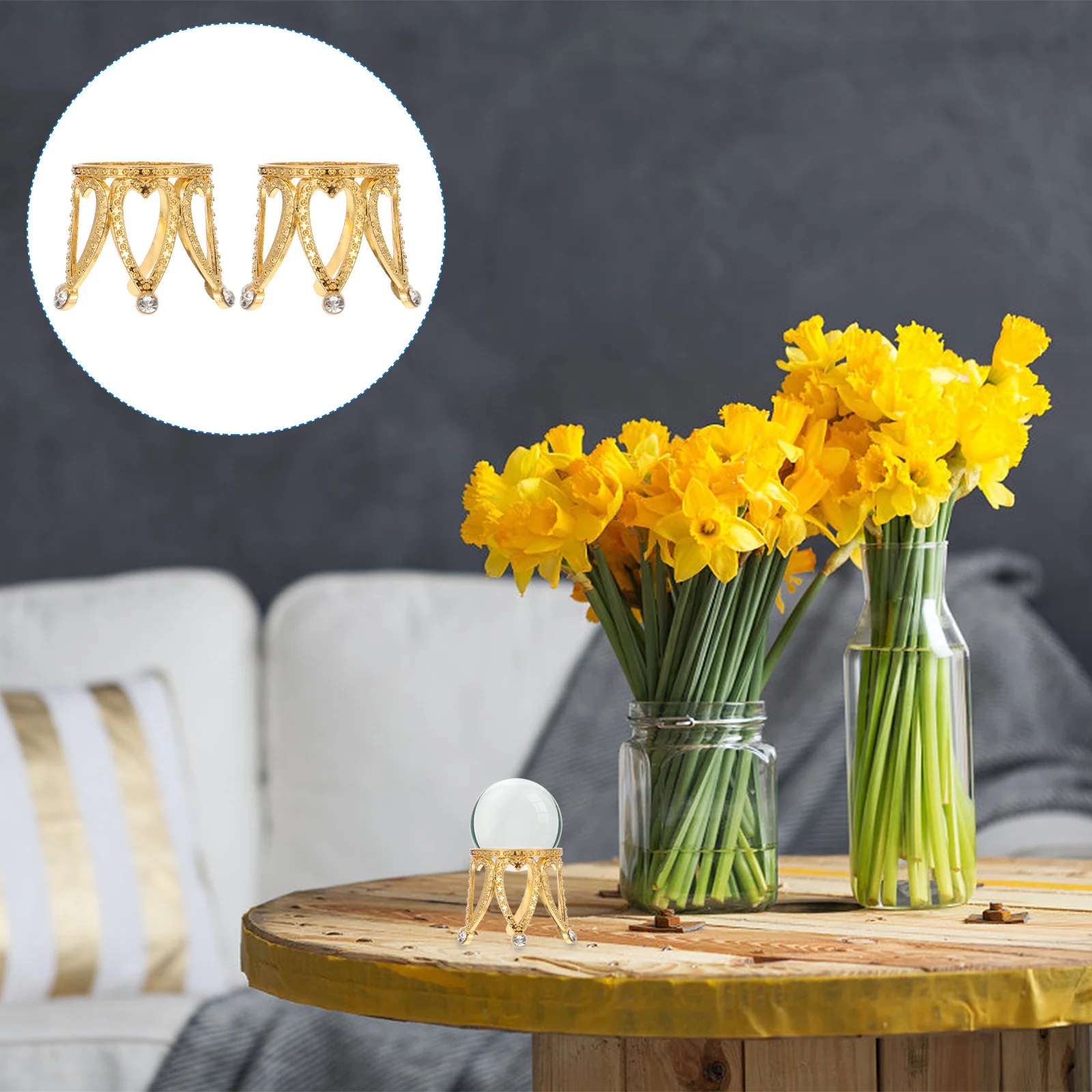 

2Pcs Crystal Ball Display Stand Zinc Alloy Crown Base Holder Large Safe Portable Desktop Decoration for Home Use