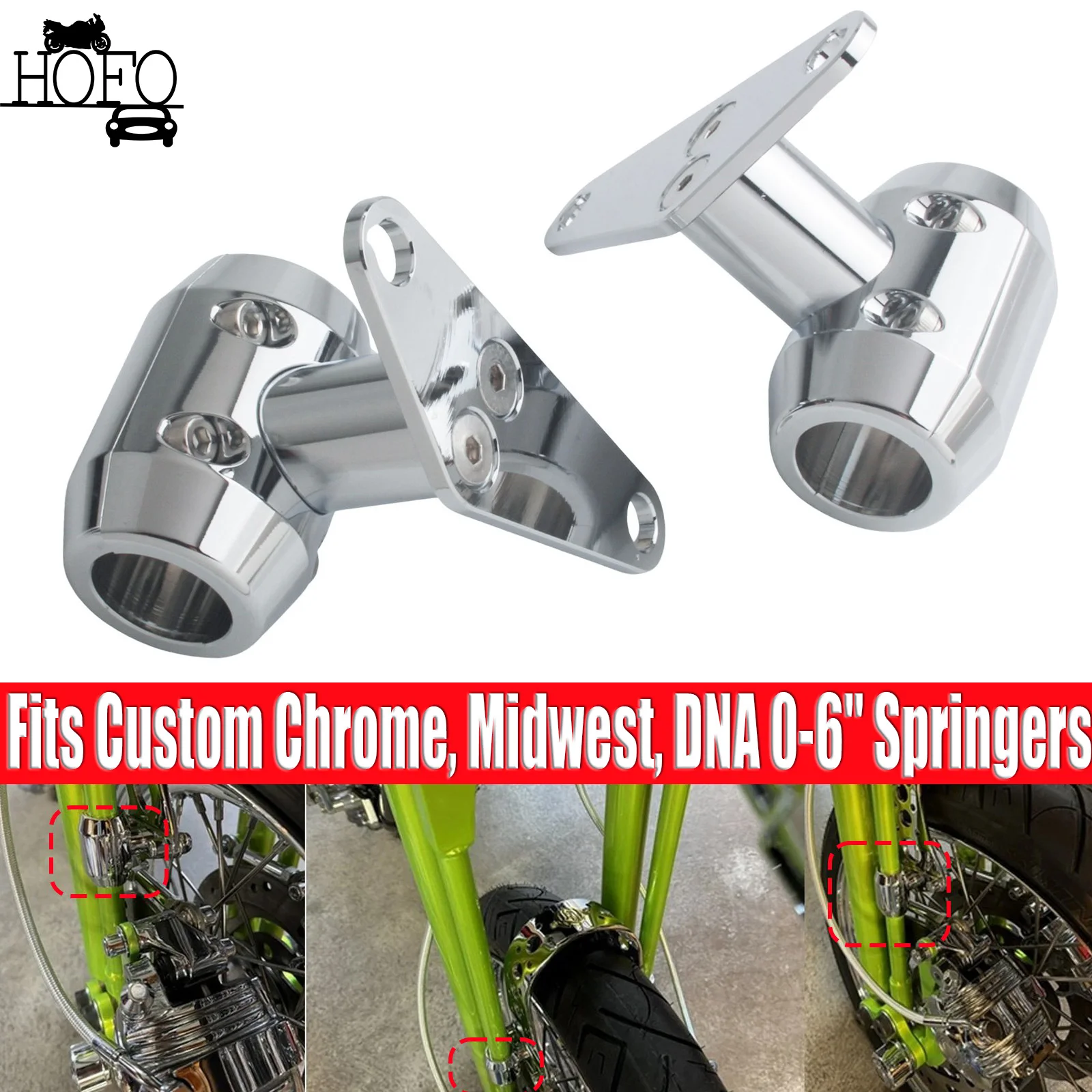 

Motorcycle Front Fender End Fork Mudguard Mount Bracket Fender Mounts Fits Custom Chrome, Midwest, DNA 0-6" Springers