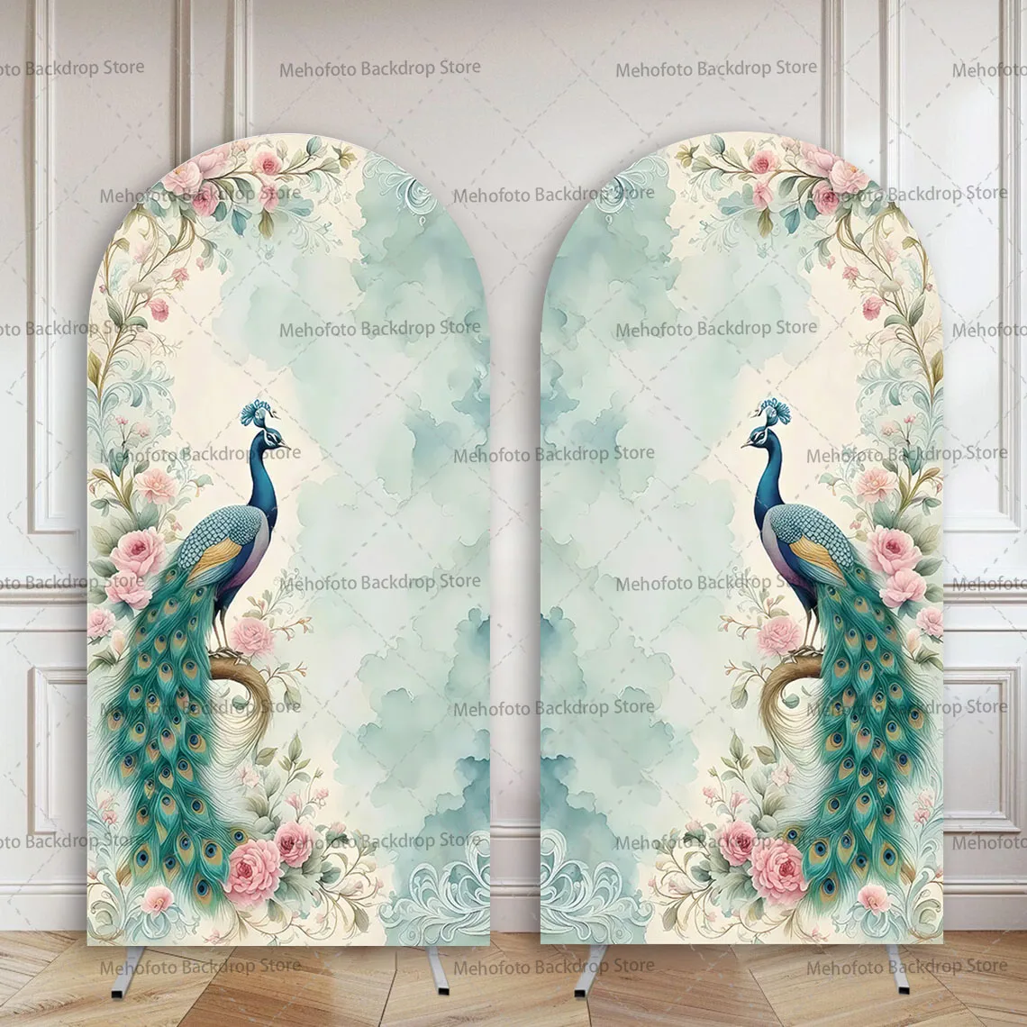 Mehofond Custom 2-Sided India Yashoda and Krishna Peacock Kids Birthday Baby Shower Cover Chiara Arch Background Decor Backdrop