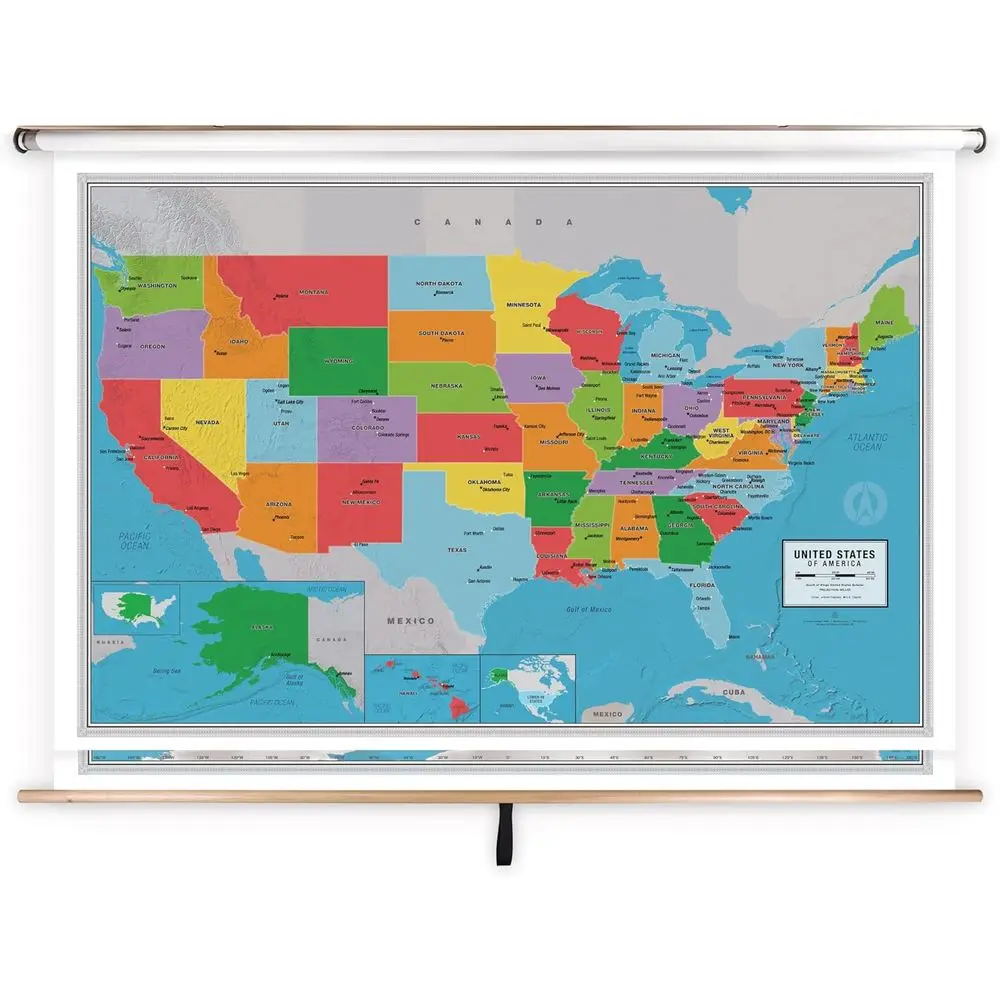 

Набор карт мира и США для классной комнаты, на пружинной подставке, 64x49 дюймов, крепеж в комплекте, сделано в США