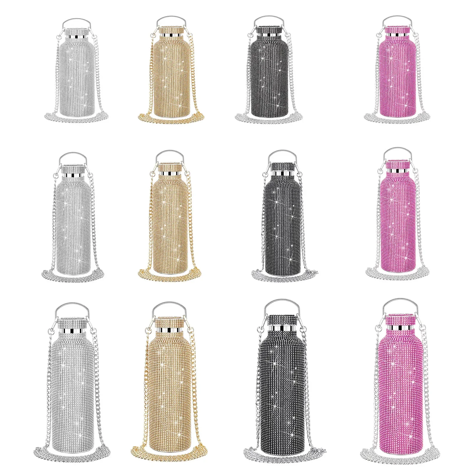 

350ml/500ml/750ml Diamond Thermos Bottle Portable Rhinestone Vacuum Cup Reusable Easy Clean for Women Outdoor Traveling Products