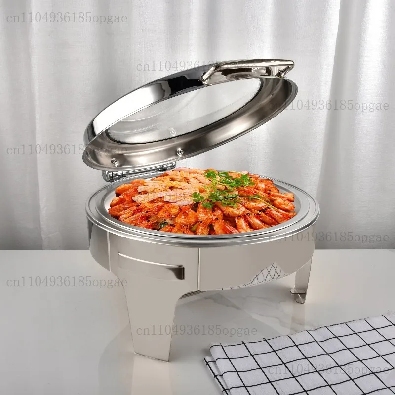 Thickened Stainless Steel Buffet Furnace Hotel Restaurant Round Heating Insulation Furnace Hydraulic Glass Lid Buffy Furnace