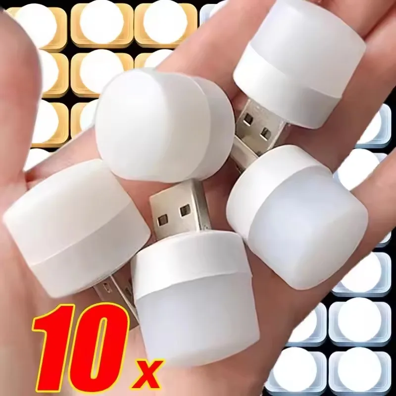 1/10Pcs Mini USB Night Light Warm White Eye Protection Book Reading Light USB Plug Computer Mobile Power Charging LED Night Lamp