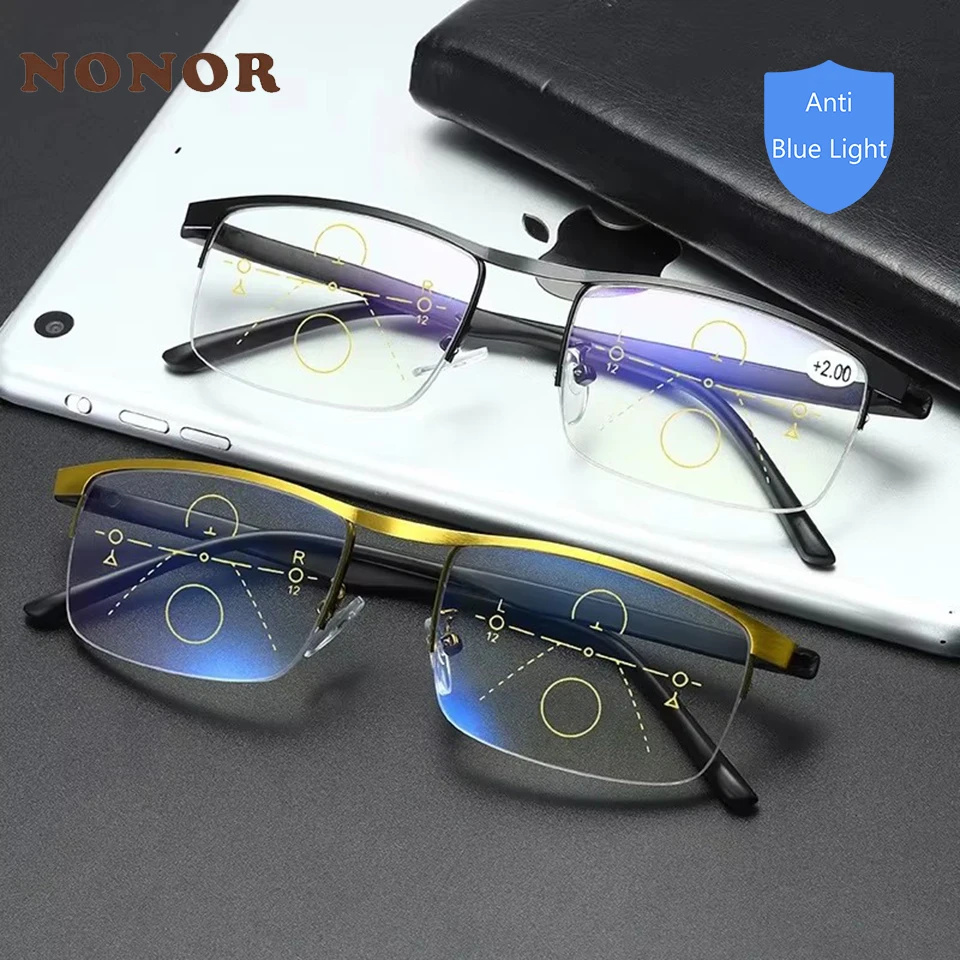 NONOR Multifocal Progressive Reading Glasses Half Frame Dual-use Anti-Blue Light  Automatic Adjustment Eyewear