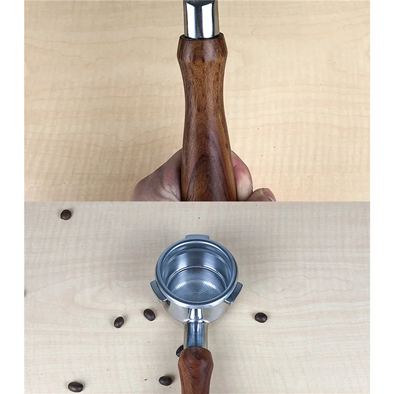 

2Pcs 54MM Stainless Steel Coffee Machine Bottomless Filter Holder Portafilter Wooden Handle Professional Accessory-B09B