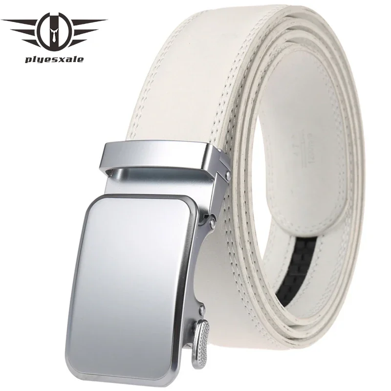 Plyesxale Genuine Leather Man Belt Luxury Designer Belts For Men Coffee Black White Formal Business Belt Male 3.5cm Width B727