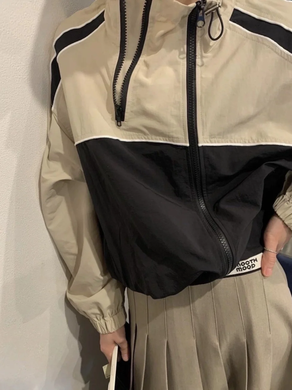 

Smoid Spring Summer 25 Retro Sport Color Block Fashionable Stand Collar Zipper Short Jacket Sunscreen Coat