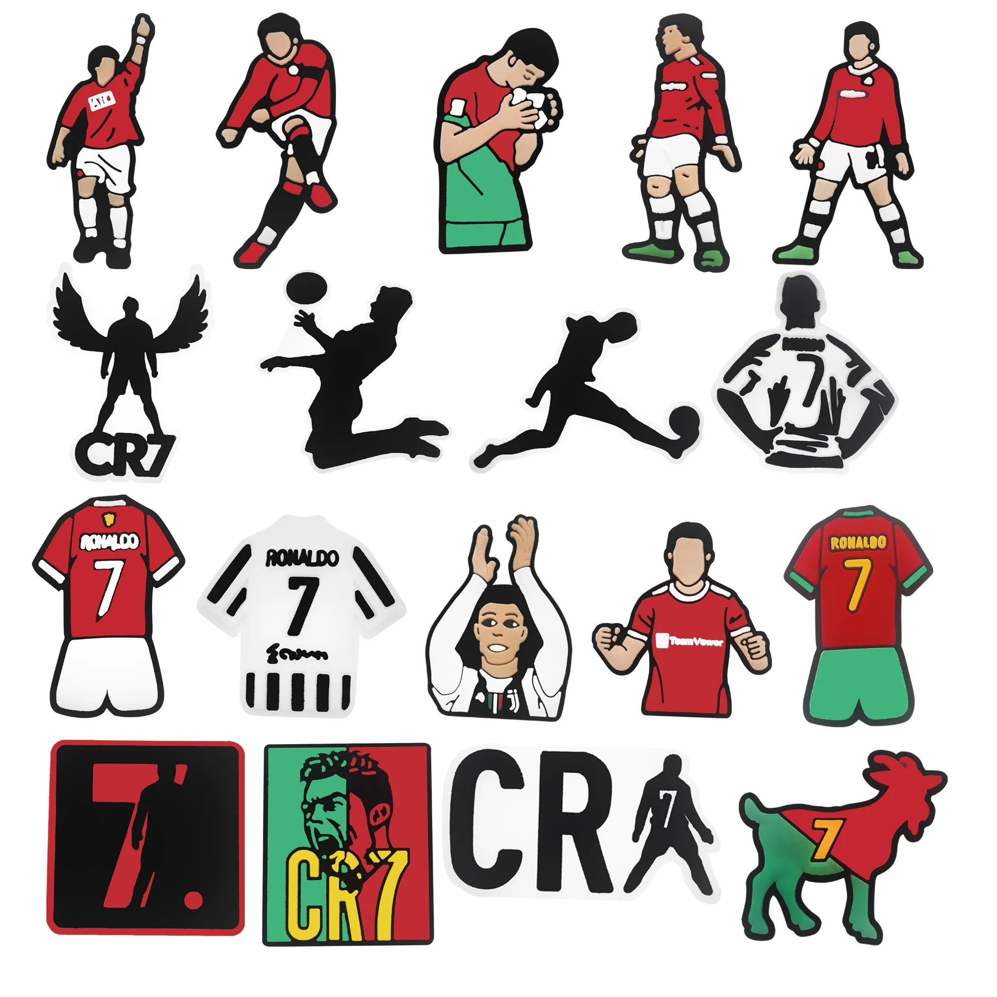 18pcs Sports Football Star CR Cristiano Ronaldo PVC Sandals Shoes Charms Buckle Clog Diy Shoes Decorations Kids Christmas Gifts