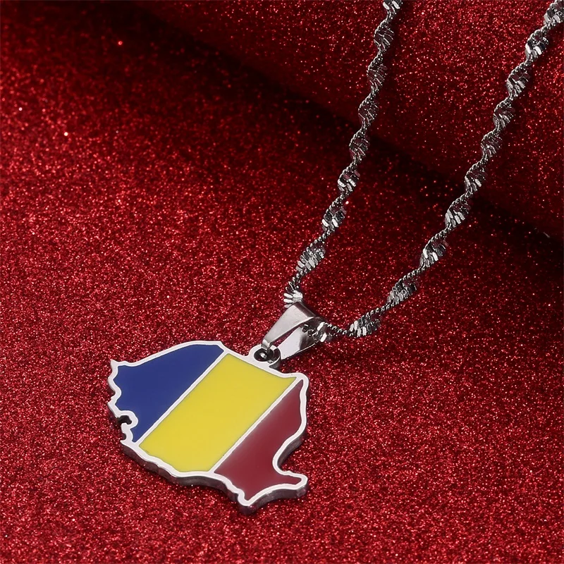 Romania Map Flag Pendant Necklaces Romanian Jewelry