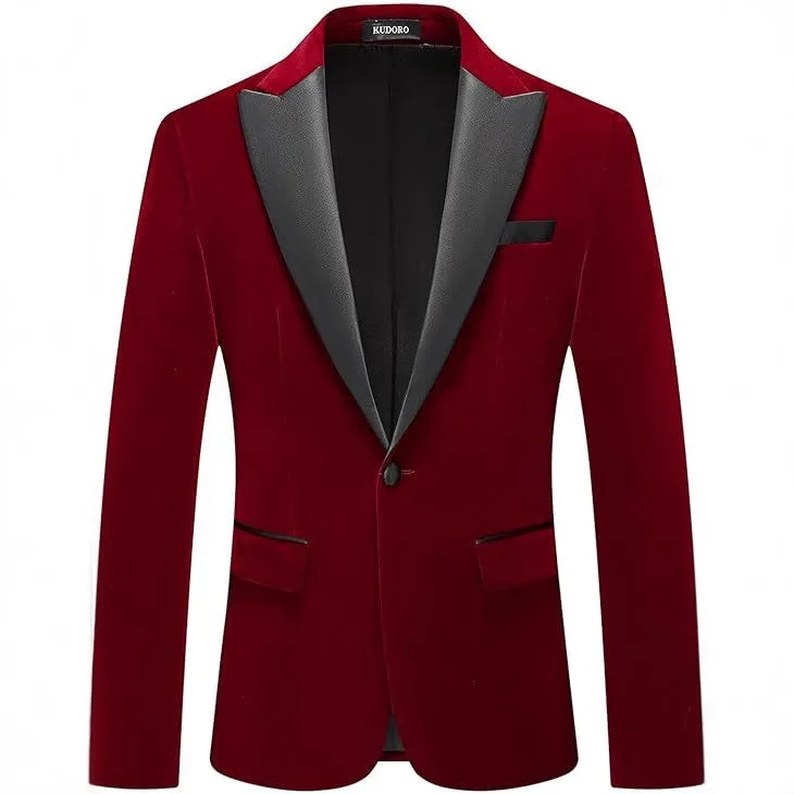 

Men's velvet suit jacket with a lapel and single button, suitable for weddings, dances, and dinners