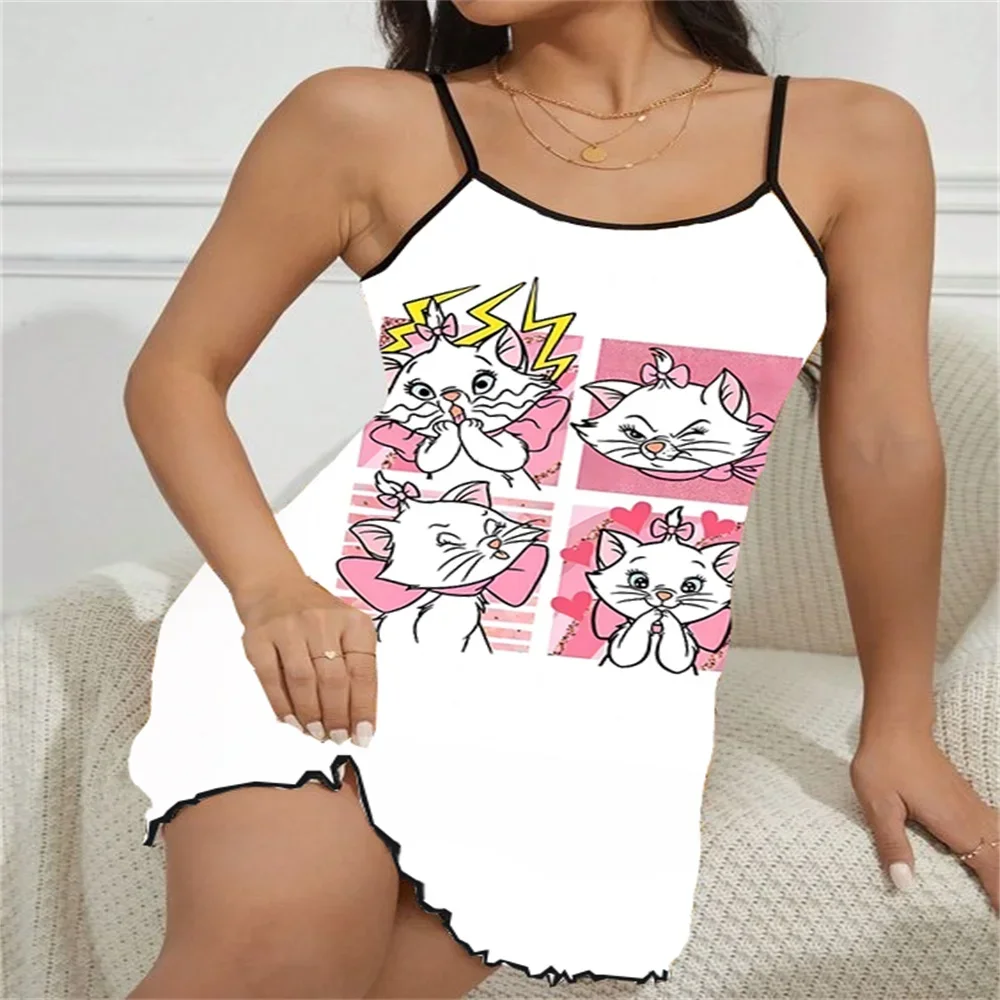 Summer Sleeveless Women's Pajama with Cartoon Character Sexy Chic Female Supender Sleepdress Trim Fitting Nightwear for Women