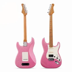 Bling Pink Professional 6 Strings 8 Kinds Effect Electric Guitar Set,Roasted Maple Fingerboard with Strap String,Super Beautiful