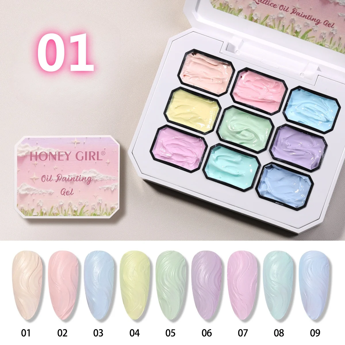 9-Color  Macaron Series Oil Painting Gel, Nail Art Gel, Shiny Bright Colors, High-Saturation Cream Texture Strong Gel, Durable