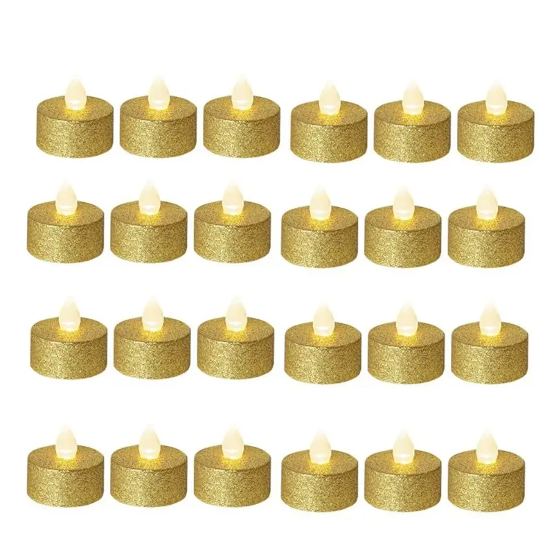 【PARTY  DAY】Battery Operated LED Tea Light, 24 Pack Gold Flameless Votive Tealights Candles With Warm White Light For Wedding,Ta