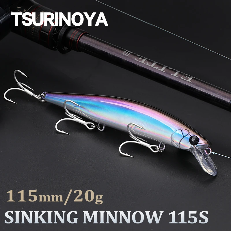 TSURINOYA 115S Sinking Minnow Fishing Lure IMP 4.53in 20g Ultra Long Casting Saltwater Artificial Hard Bait Bass Pike Jerkbait