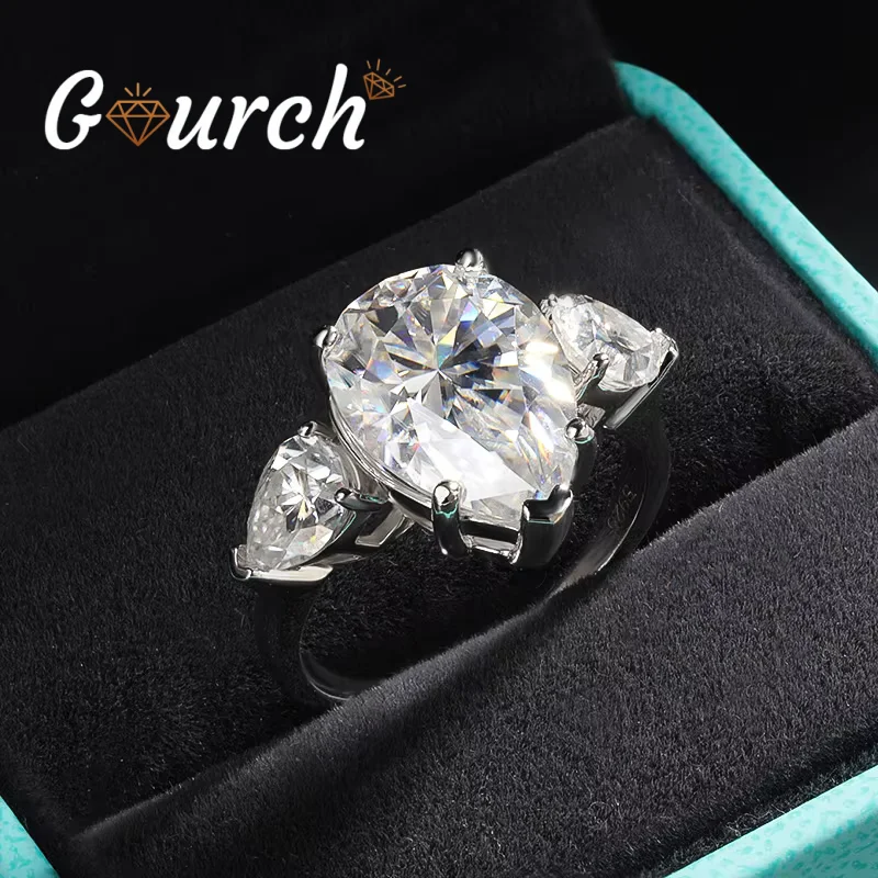 

Gourch 6CT Moissanite Ring S925 Sterling Silver Lab Grown Gemstones Ruby/Emerald Green Ring Wedding Party Band Jewelry for Women