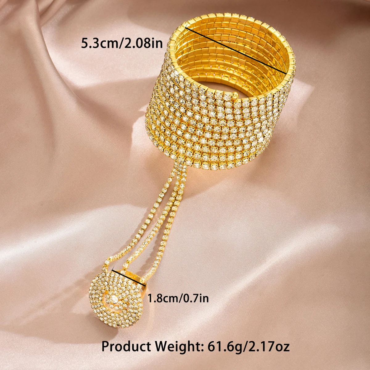 Multi layer rhinestone linked finger personalized trendy bracelet ring, women's Latin dance ballroom dance versatile accessory