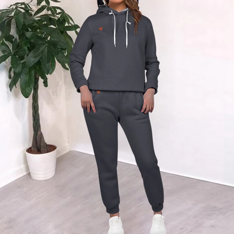 

Pure Color Ladies Suit Autumn Winter Fashion Hooded Sweatshirt Drawstring Trousers Two-piece Suits For Elegant Female Hot Sets