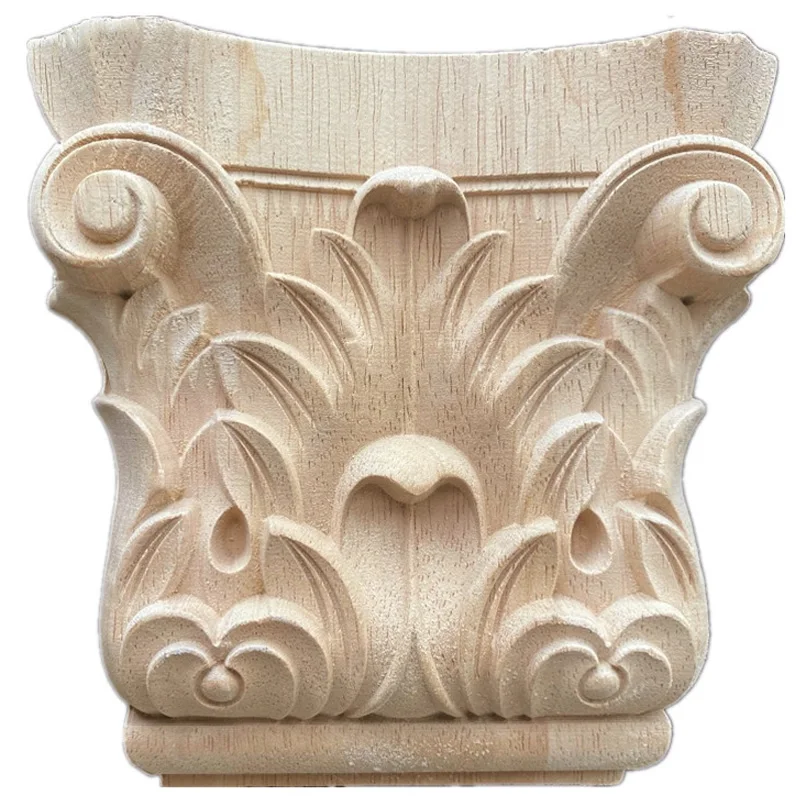 

8-30cm European-style Home Accessories Carved Stigma Solid Wood Fireplace Cabinet Vertical Flower Roman Column Decoration