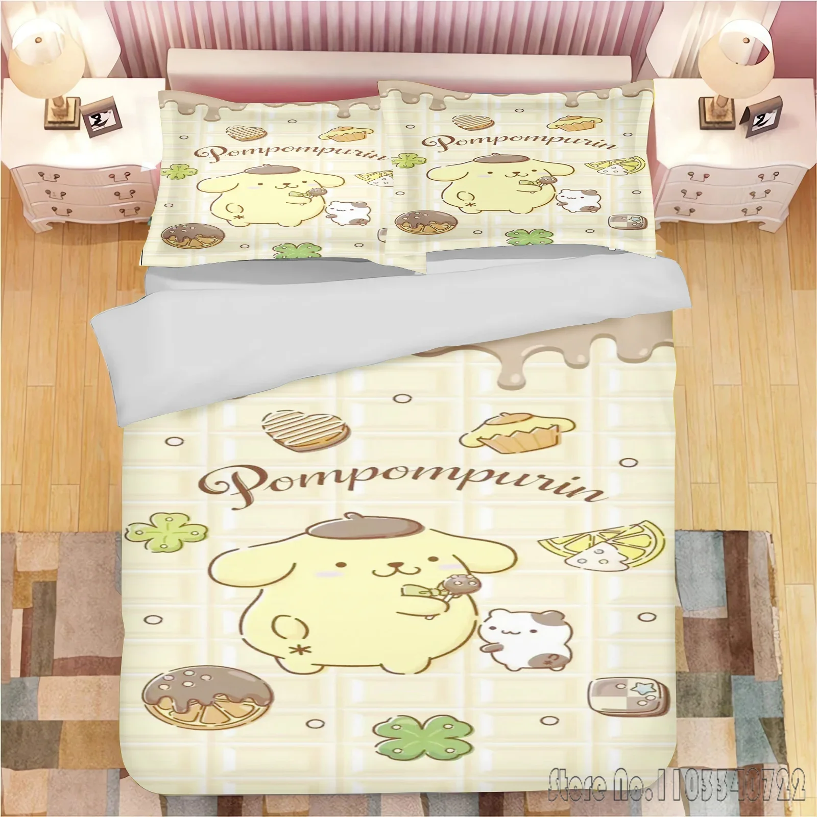 Anime Cute Pom Purin Cartoon Love Child Duvet Cover Set HD Comforter Cover Bedclothes for Kids Bedding Sets Bedroom Decor